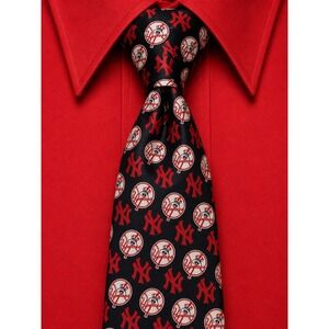 RM Sport New York Yankees MLB Baseball Logo Necktie Black Red Mens Tie